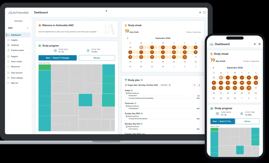 Screenshot of the Achievable AMC course dashboard