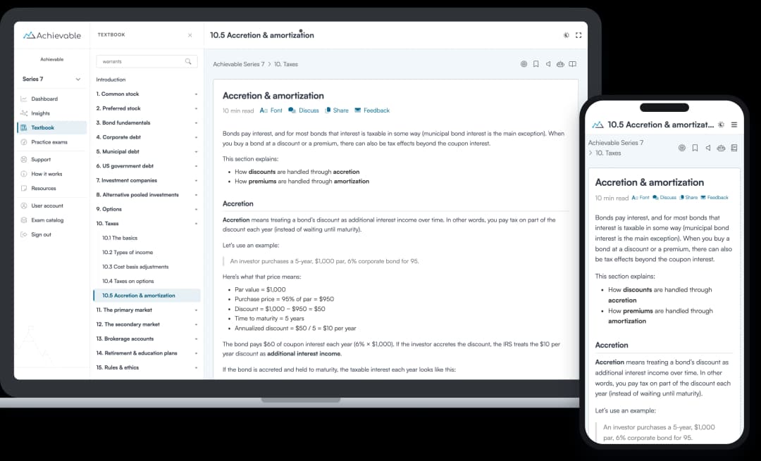 Screenshot of the Achievable FINRA Series 7 online textbook