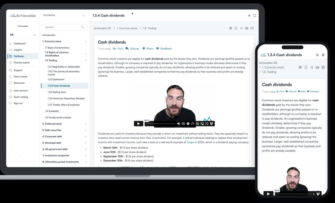Screenshot of an Achievable FINRA SIE video lesson