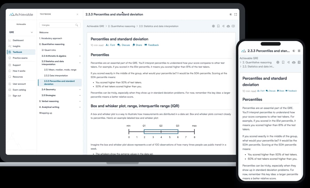 Screenshot of the Achievable GRE online textbook