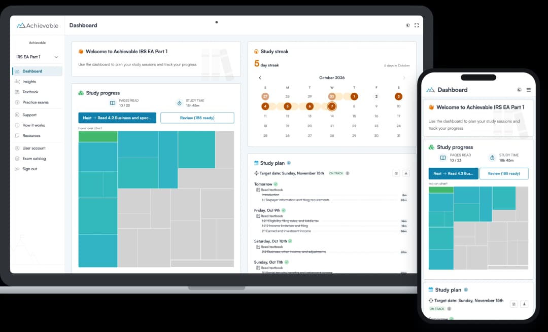 Screenshot of the Achievable IRS EA Part 1 course dashboard