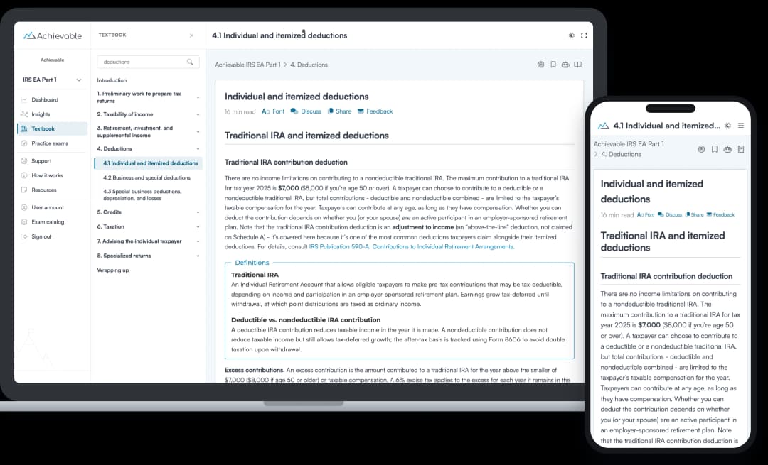 Screenshot of the Achievable IRS EA Part 1 online textbook