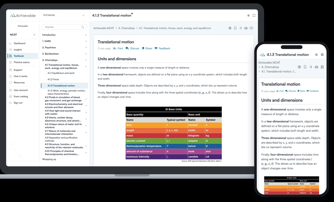 Screenshot of the Achievable MCAT online textbook