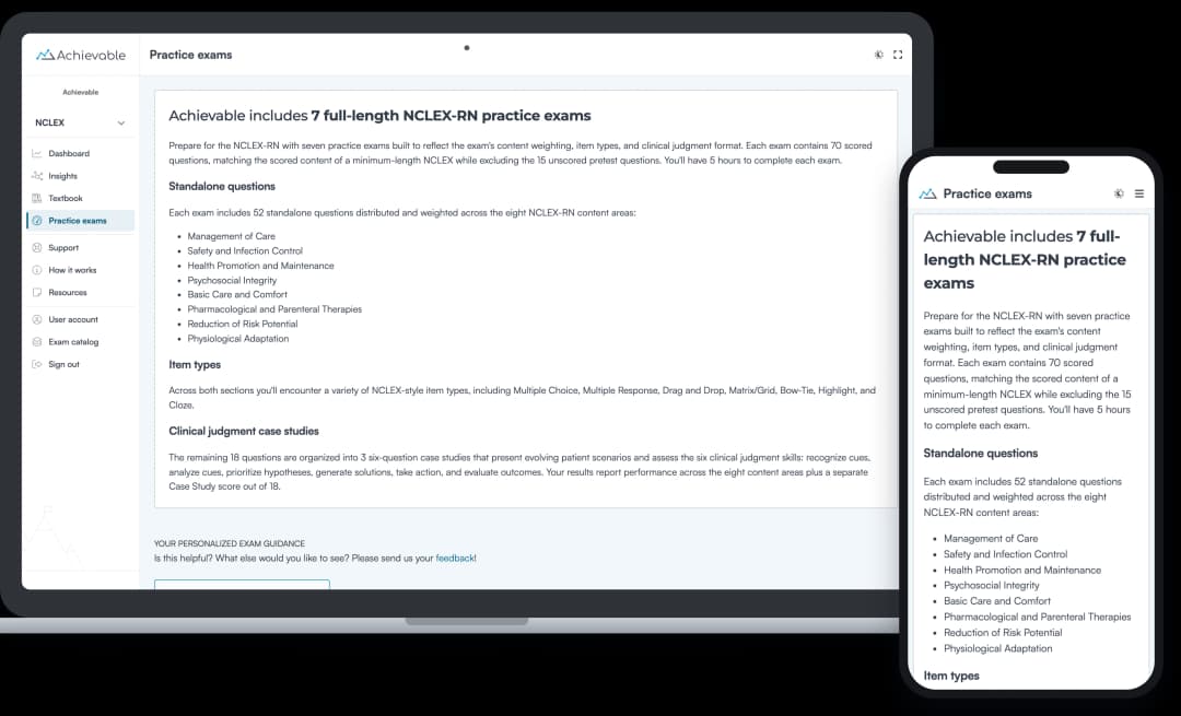 Screenshot of an Achievable NCLEX-RN full-length practice exam