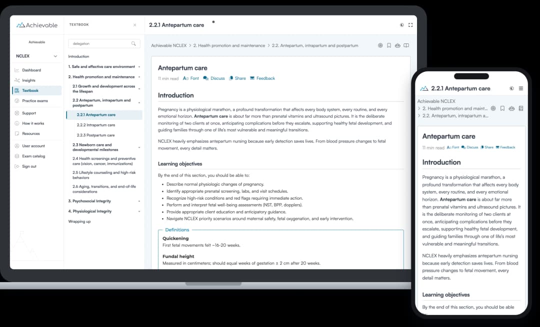 Screenshot of the Achievable NCLEX-RN online textbook