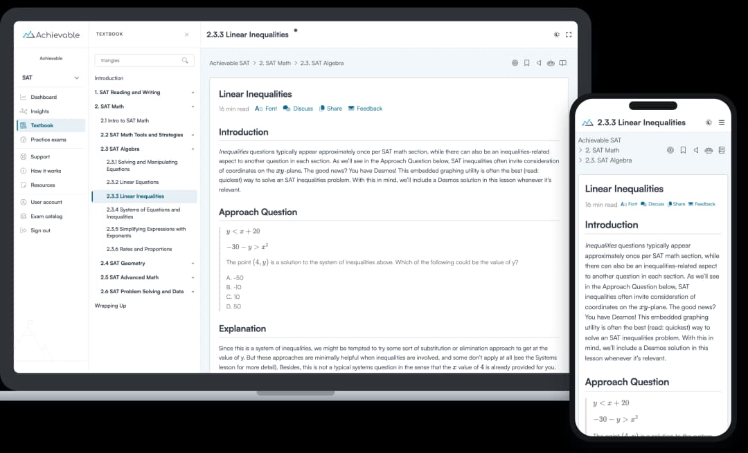 Screenshot of the Achievable SAT online textbook
