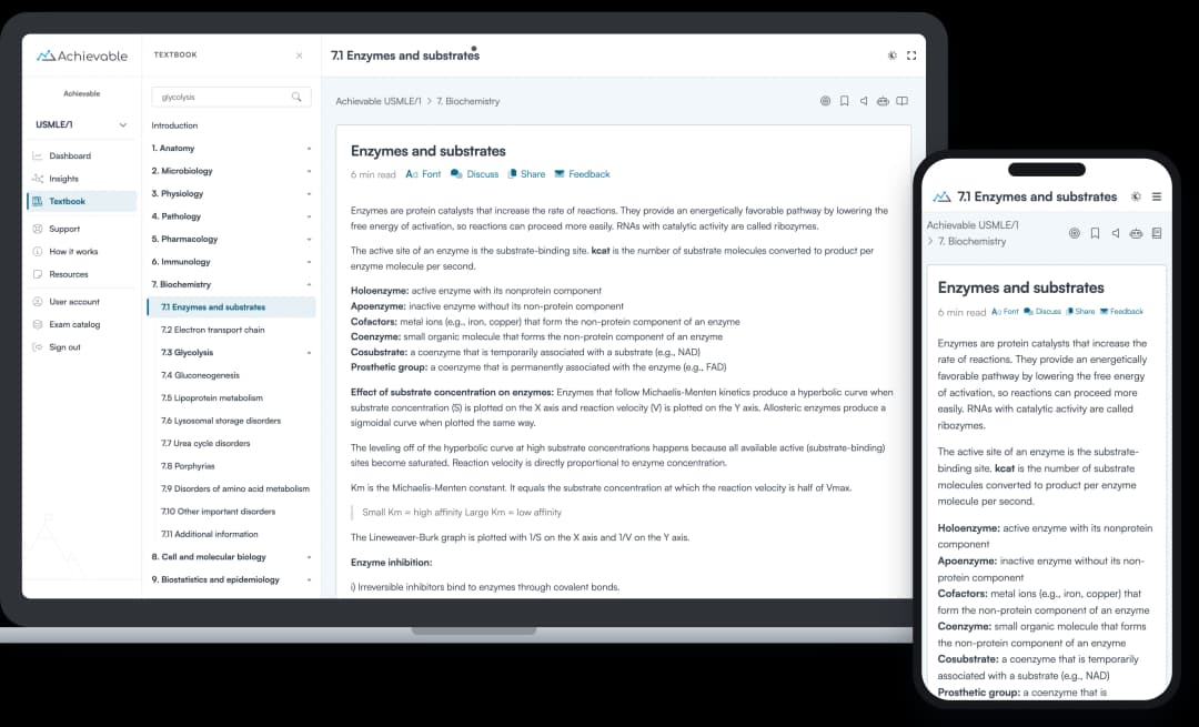 Screenshot of the Achievable USMLE Step 1 online textbook