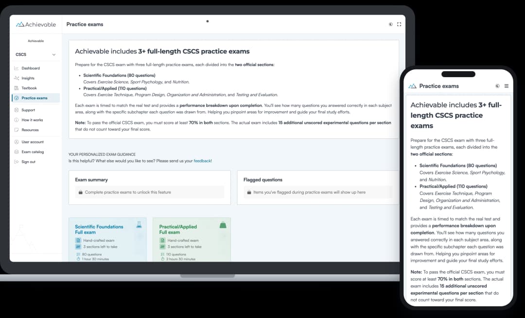 Screenshot of an Achievable CSCS full-length practice exam