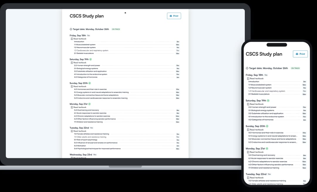Screenshot of an Achievable CSCS study plan