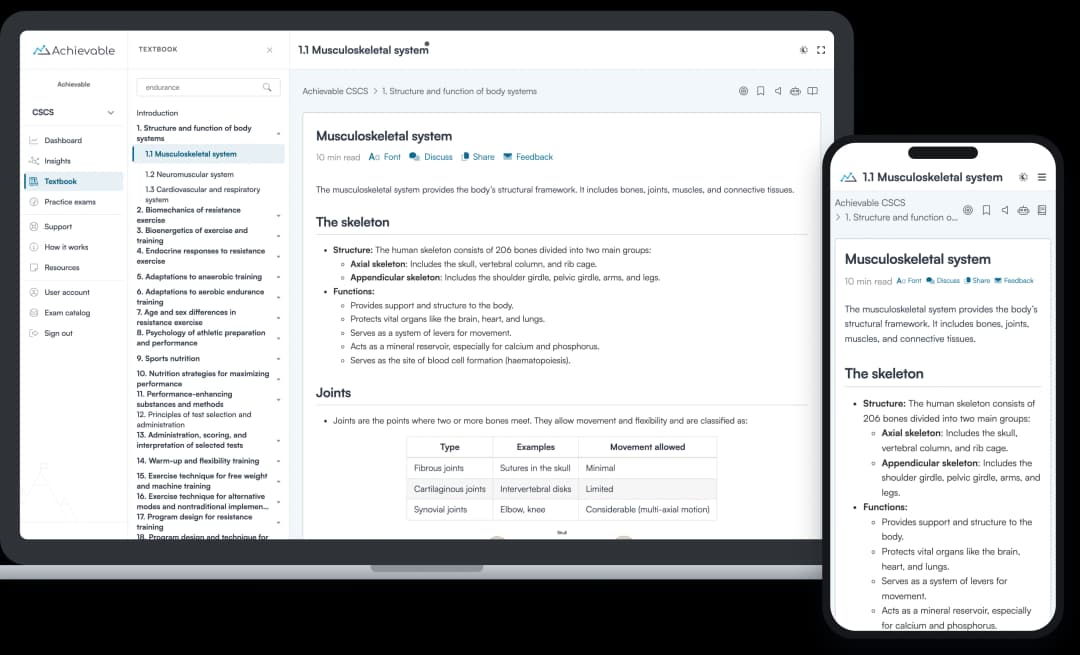 Screenshot of the Achievable CSCS online textbook