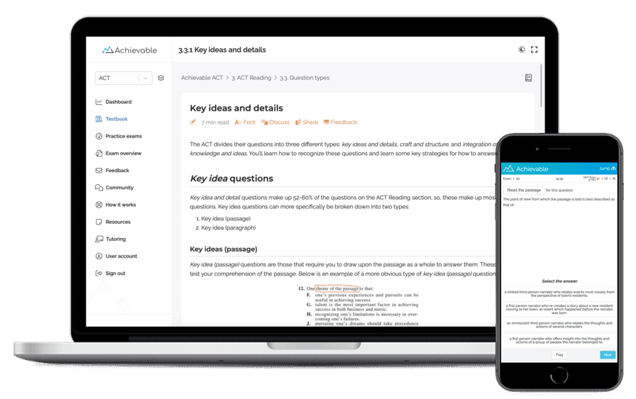 Achievable ACT reading section shown on laptop and smartphone