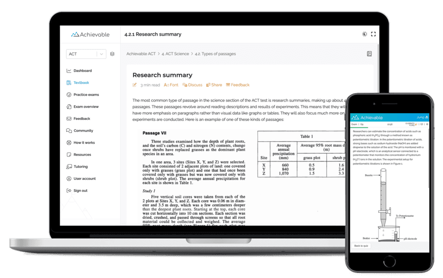 Achievable ACT science section shown on laptop and smartphone