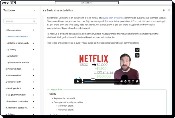 A textbook page from Achievable's FINRA exam prep course
