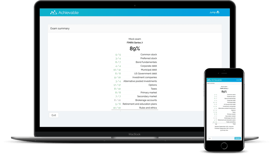 Screenshot of Achievable Series 63 practice exam