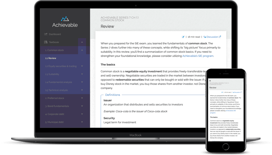 Achievable Series 63 online textbook shown on laptop and smartphone
