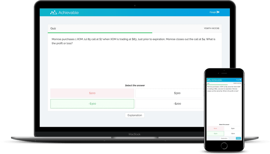 Screenshot of Achievable SIE review quiz