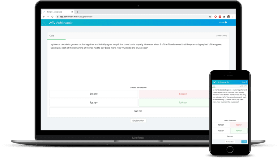 Screenshot of an Achievable quantitative practice quiz