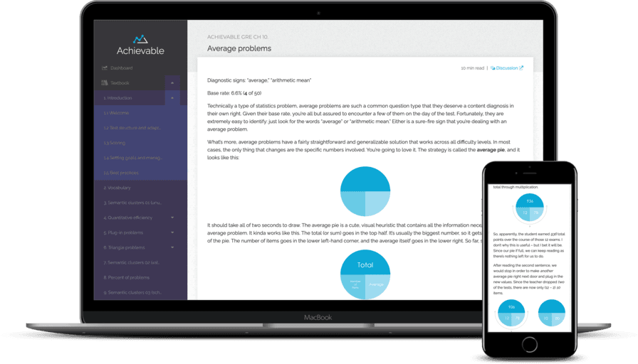 Achievable GRE textbook shown on laptop and smartphone