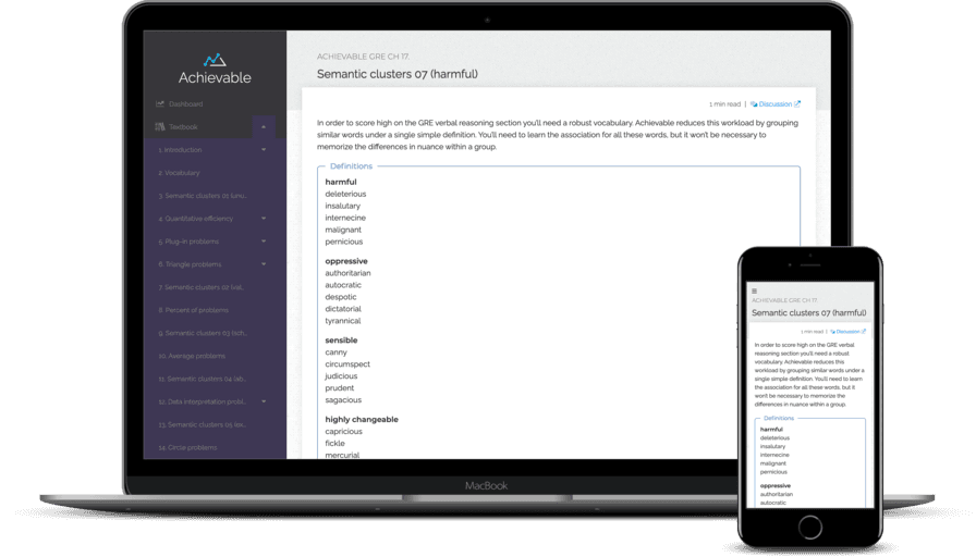 Achievable GRE textbook vocab shown on laptop and smartphone