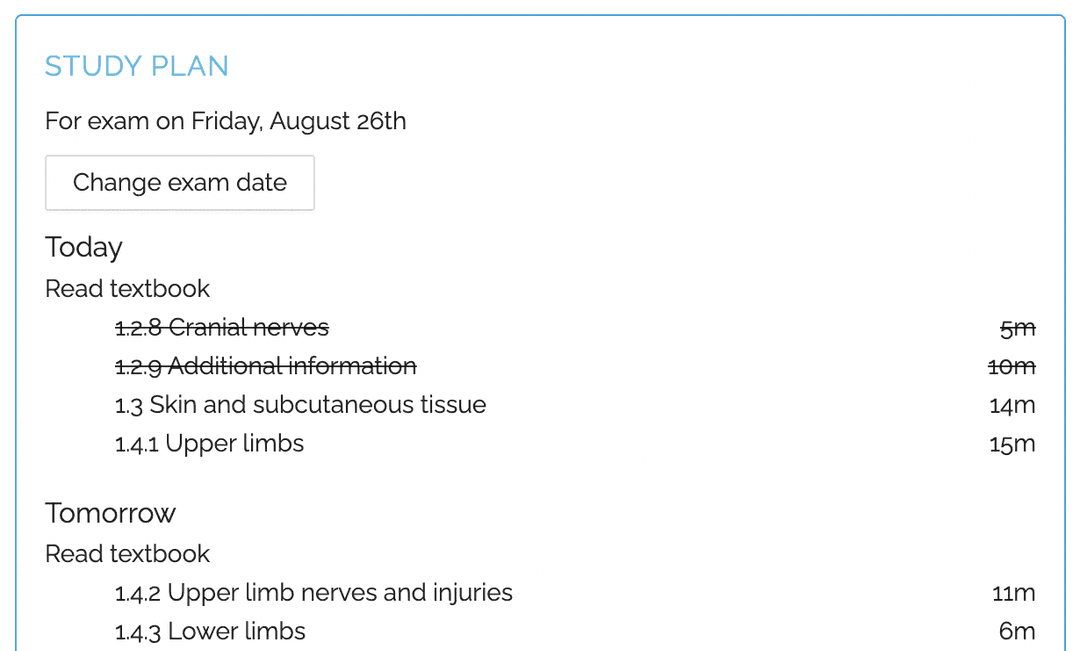 Screenshot of Achievable USMLE Step 1 study planner