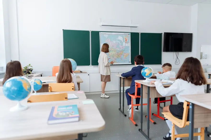 Students engaged in a geography lesson