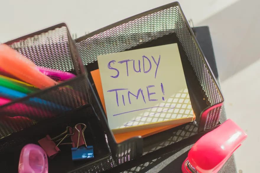A sheet of paper reading “study time”