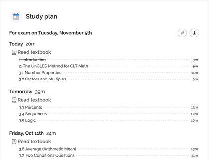 Screenshot of Achievable CLT study planner